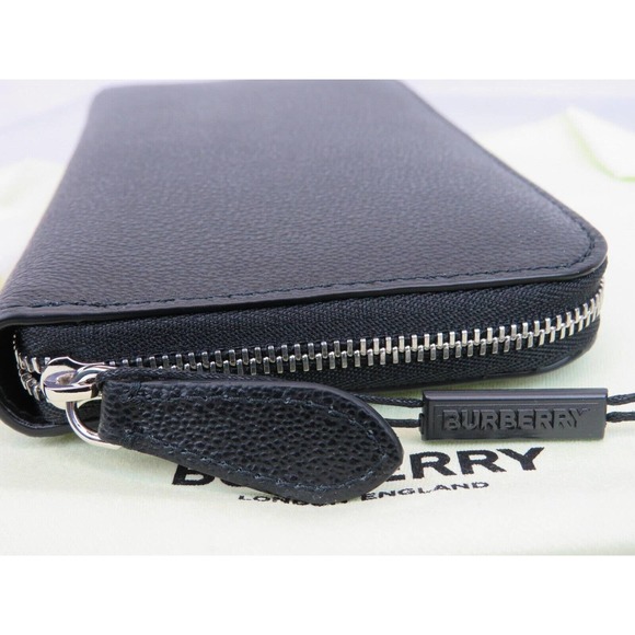 BURBERRY ELMORE BLACK LOGO EMBOSSED LEATHER ZIP AROUND CLUTCH CONTINENTAL WALLET - Picture 11 of 15